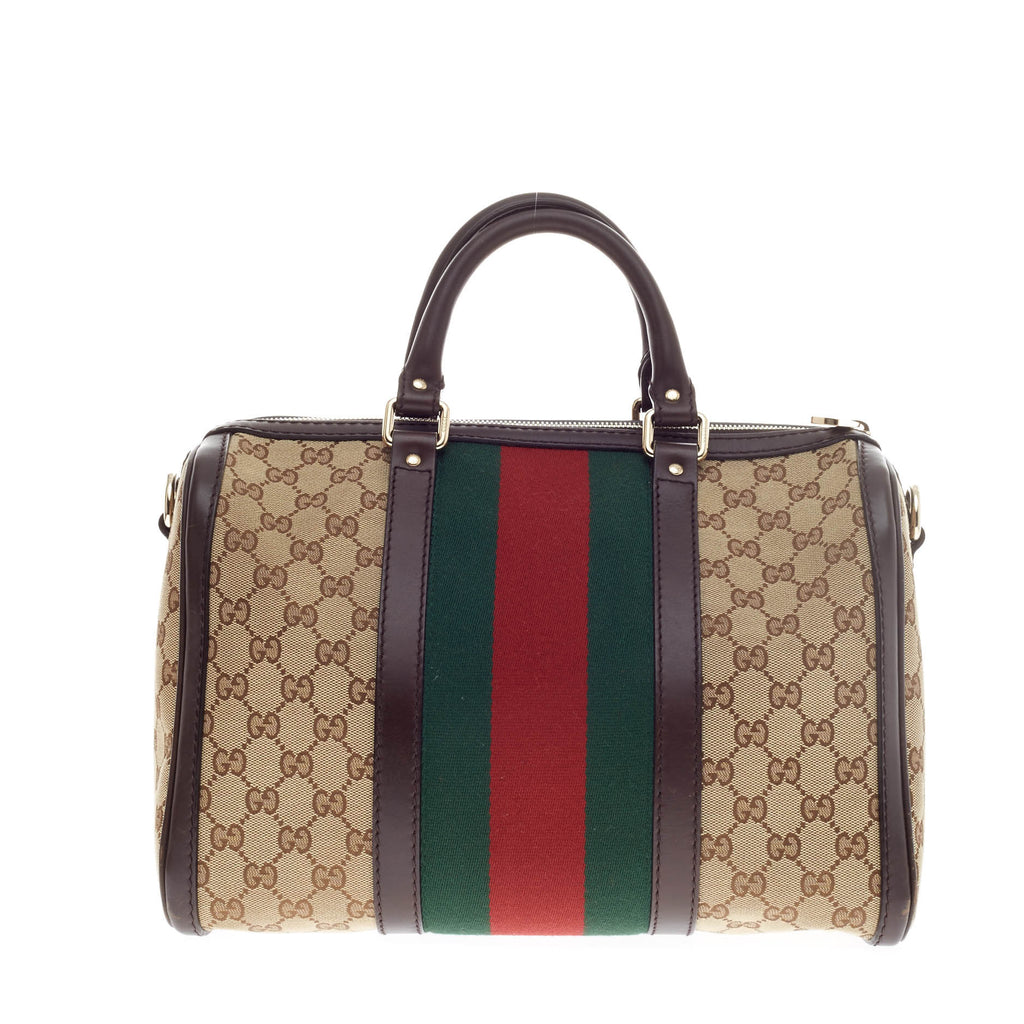 Buy Gucci Vintage Web Boston Bag GG Canvas with Leather Trim 125201 – Trendlee