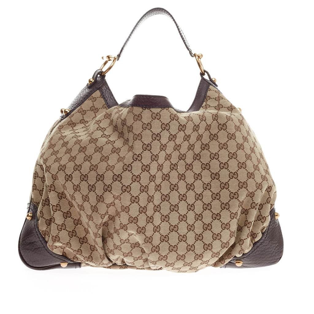 Buy Gucci Jockey Hobo GG Canvas with Leather Trim Large Brown 242205 – Trendlee
