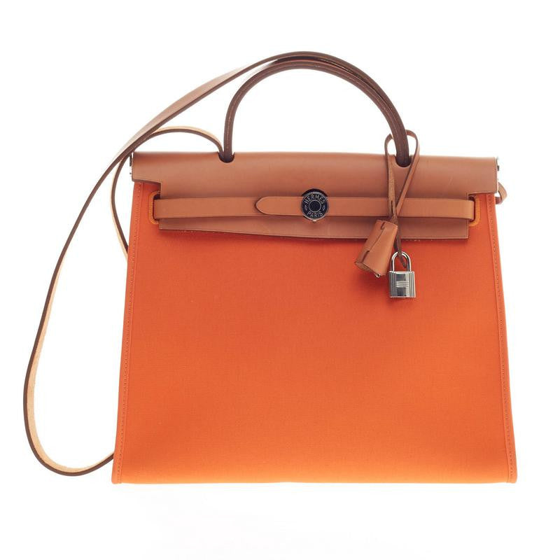 Buy Hermes Herbag Zip Leather and Toile 31 Orange 264601 – Rebag