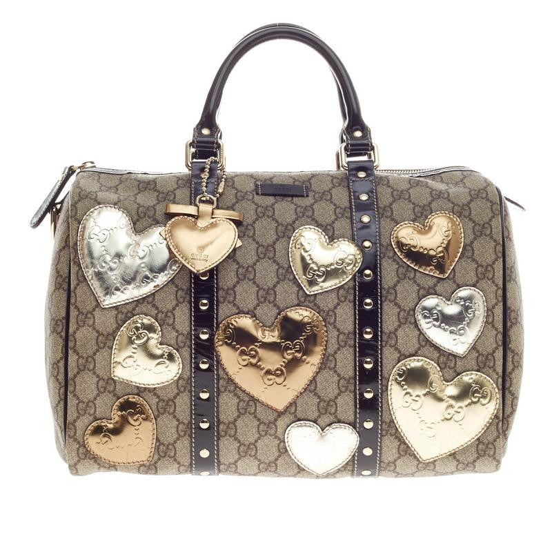 Buy Gucci Hearts Joy Boston Bag GG Coated Canvas Medium Brown 281604 – Trendlee
