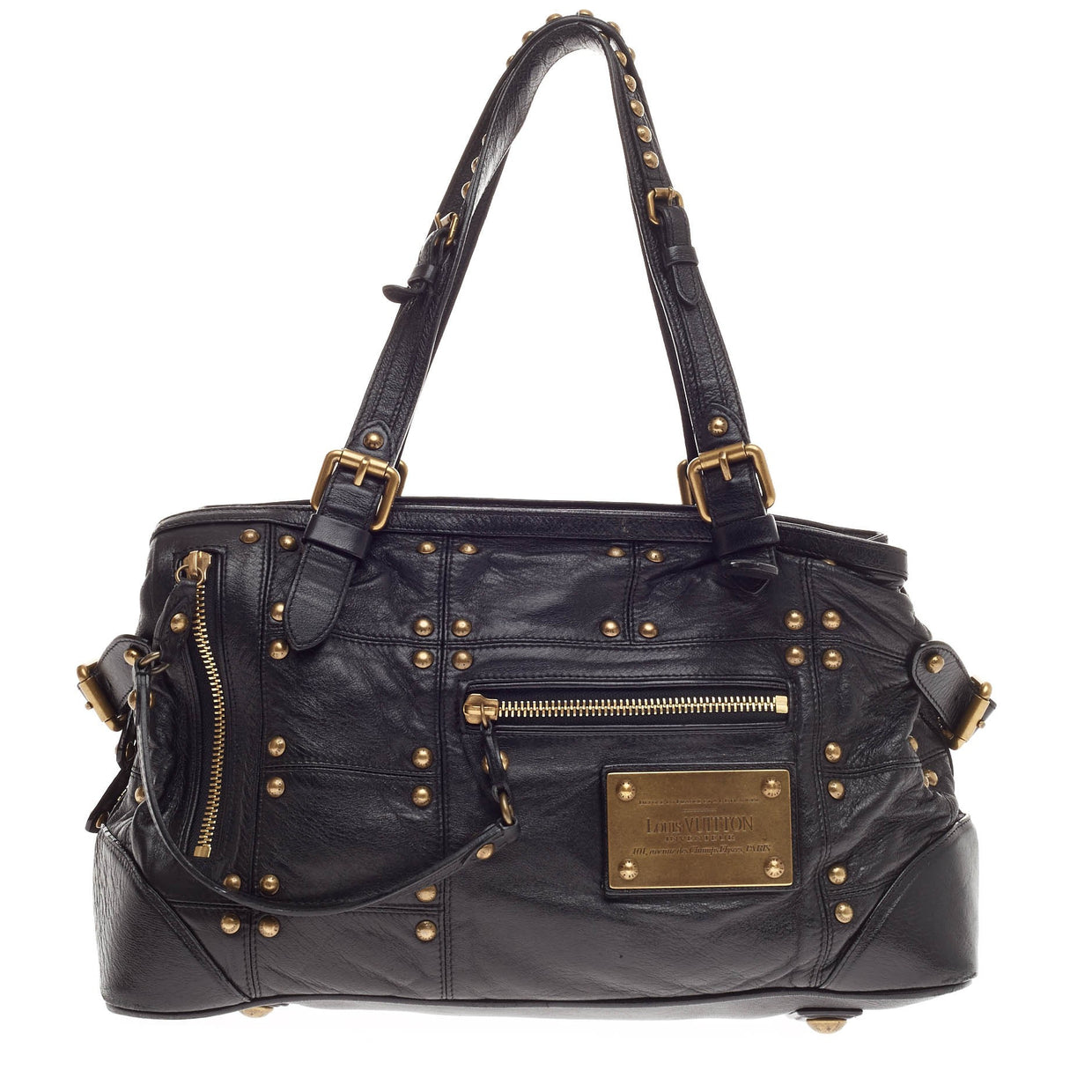 Buy Louis Vuitton Riveting Handbag Studded Lambskin Black 297001