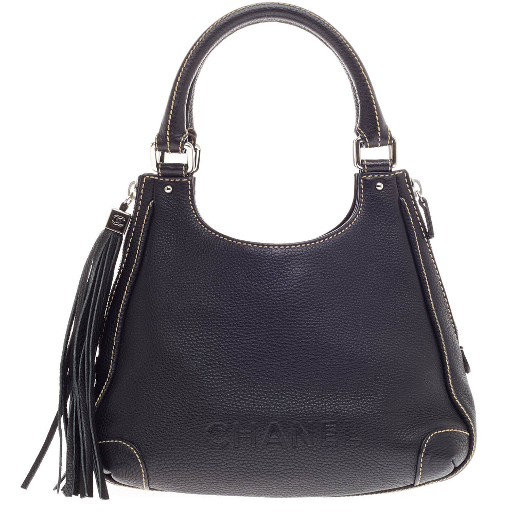Buy Chanel Lax Shoulder Bag Pebbled Leather Large Black 330201 – Rebag