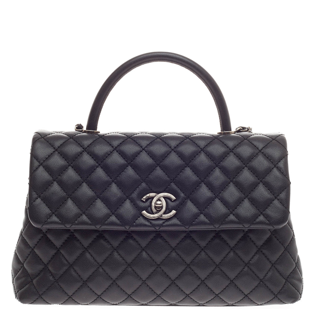 Buy Chanel Coco Top Handle Bag Quilted Caviar Medium Black 378802 – Rebag