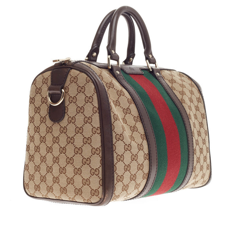 Buy Gucci Vintage Web Boston Bag GG Canvas Medium Brown 220710 – Rebag