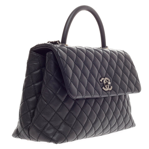 Buy Chanel Coco Top Handle Bag Quilted Caviar Medium Black 378802 – Trendlee