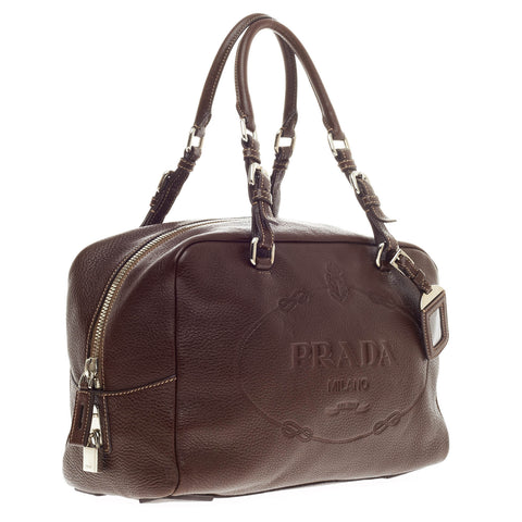 Buy Prada Embossed Logo Bauletto Handbag Vitello Daino Large 365601