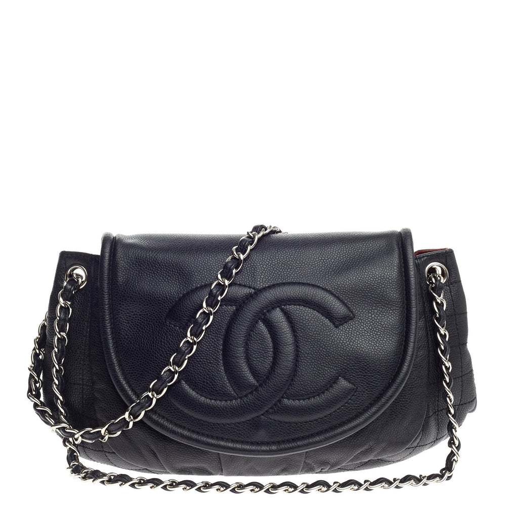 Preowned Chanel Black Calf Leather Mini Half Moon Chain Shoulder Bag   ModeSens