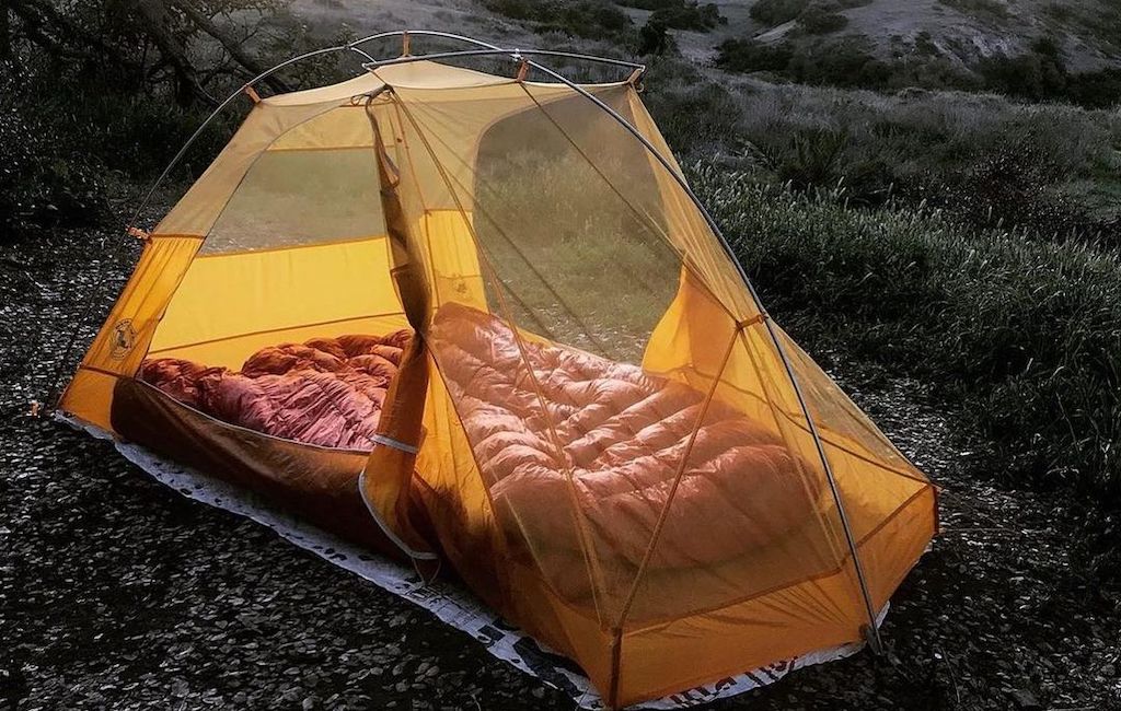 double sleeping bag in tent