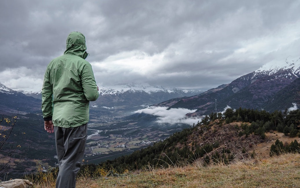 hiker in rain gear