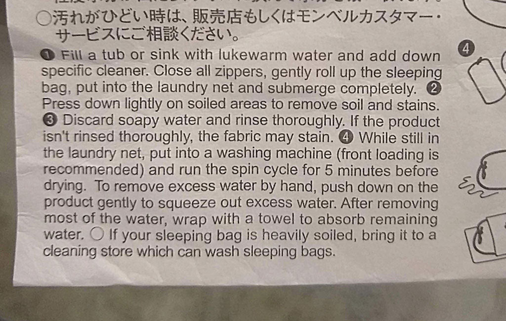 instructions for how to wash a sleeping bag