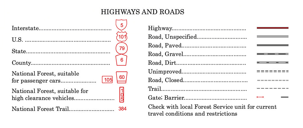 road map legend symbols