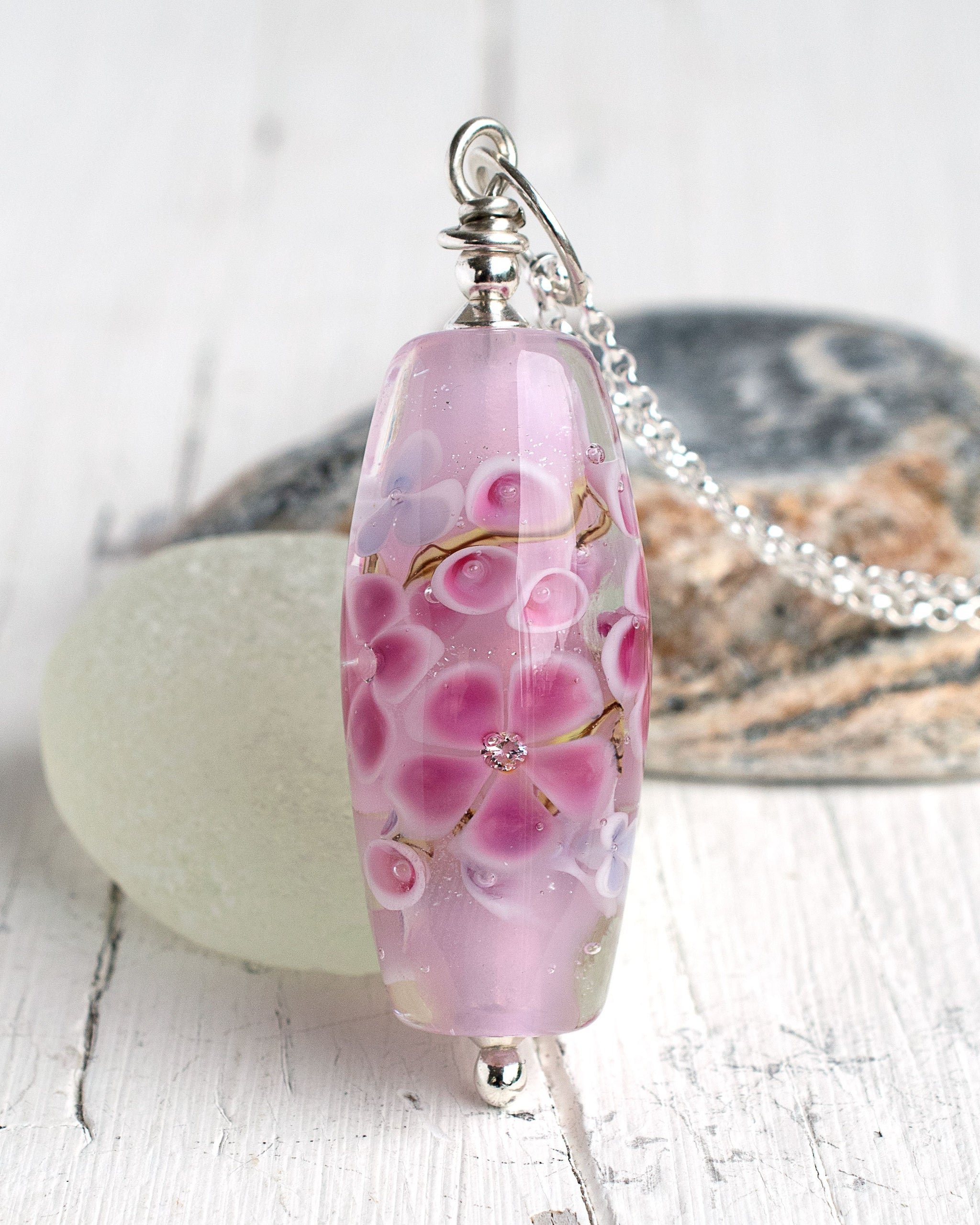 Blossom Necklace - Amelia in Pink - Judith Johnston Lampwork Beads and ...