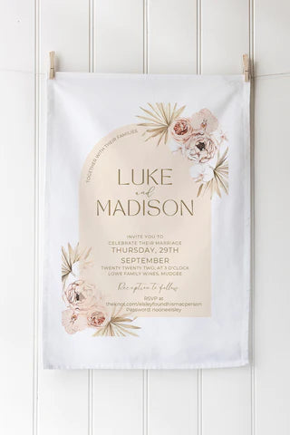 Printed wedding invitation tea towels Australia | No minimum order