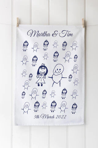 Custom printed personalised wedding invite tea towels Australia