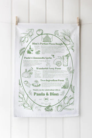 Custom printed wedding invitation tea towels Australia | No minimum order