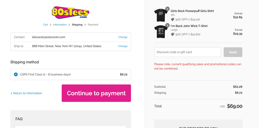 Screenshot of Shipping Page at checkout