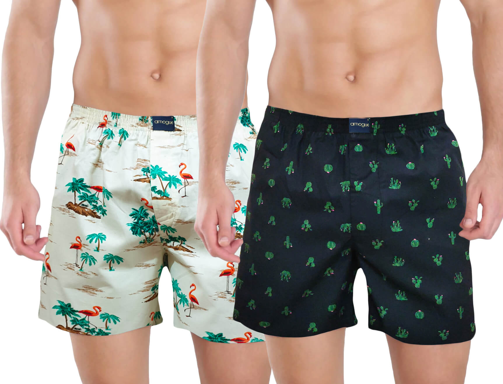 Cream Beach & Black Cactus Printed Men's Cotton Boxers | Amogue