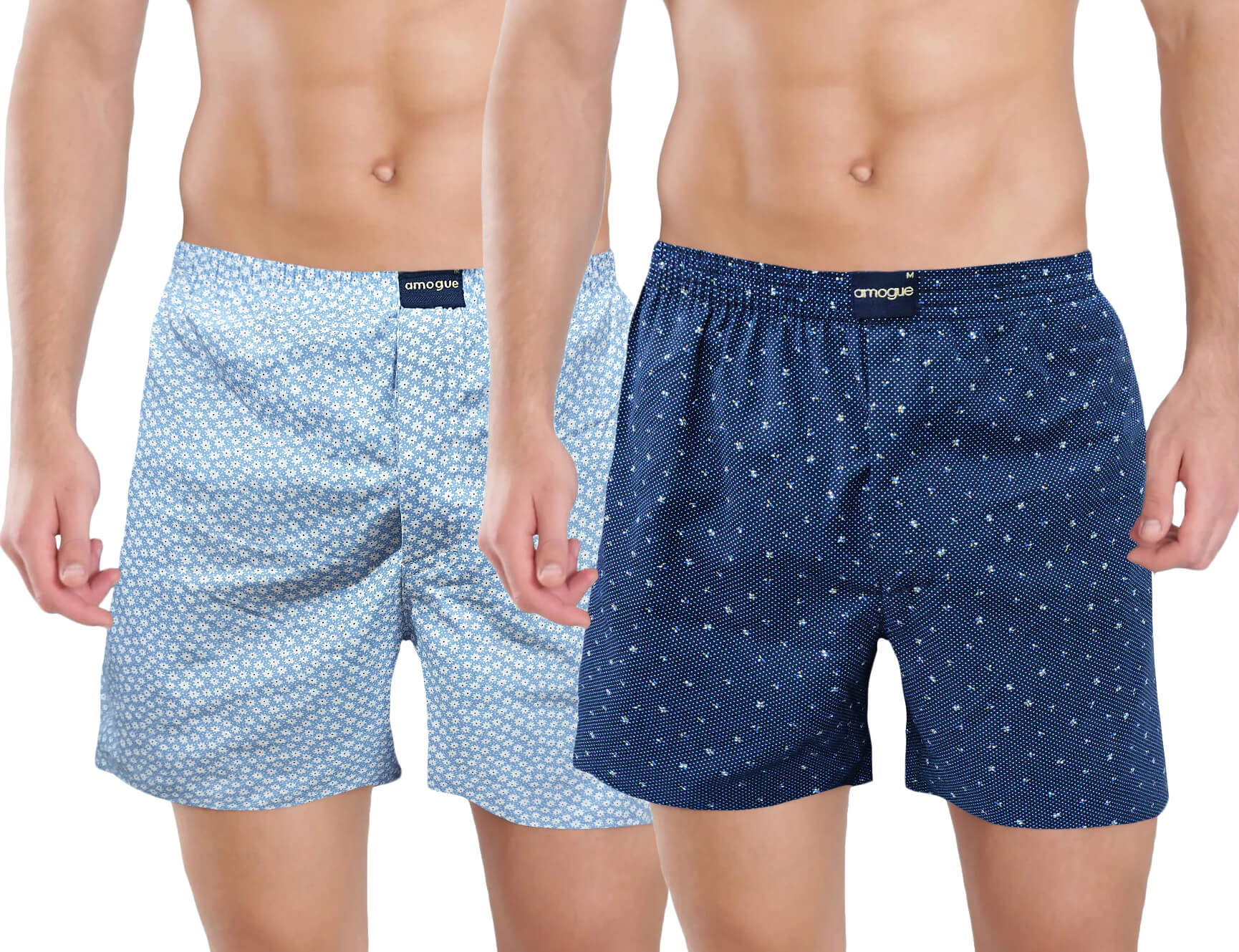 Sky Blue & Blue Dotted Printed Boxers For Men(Pack of 2) | Amogue