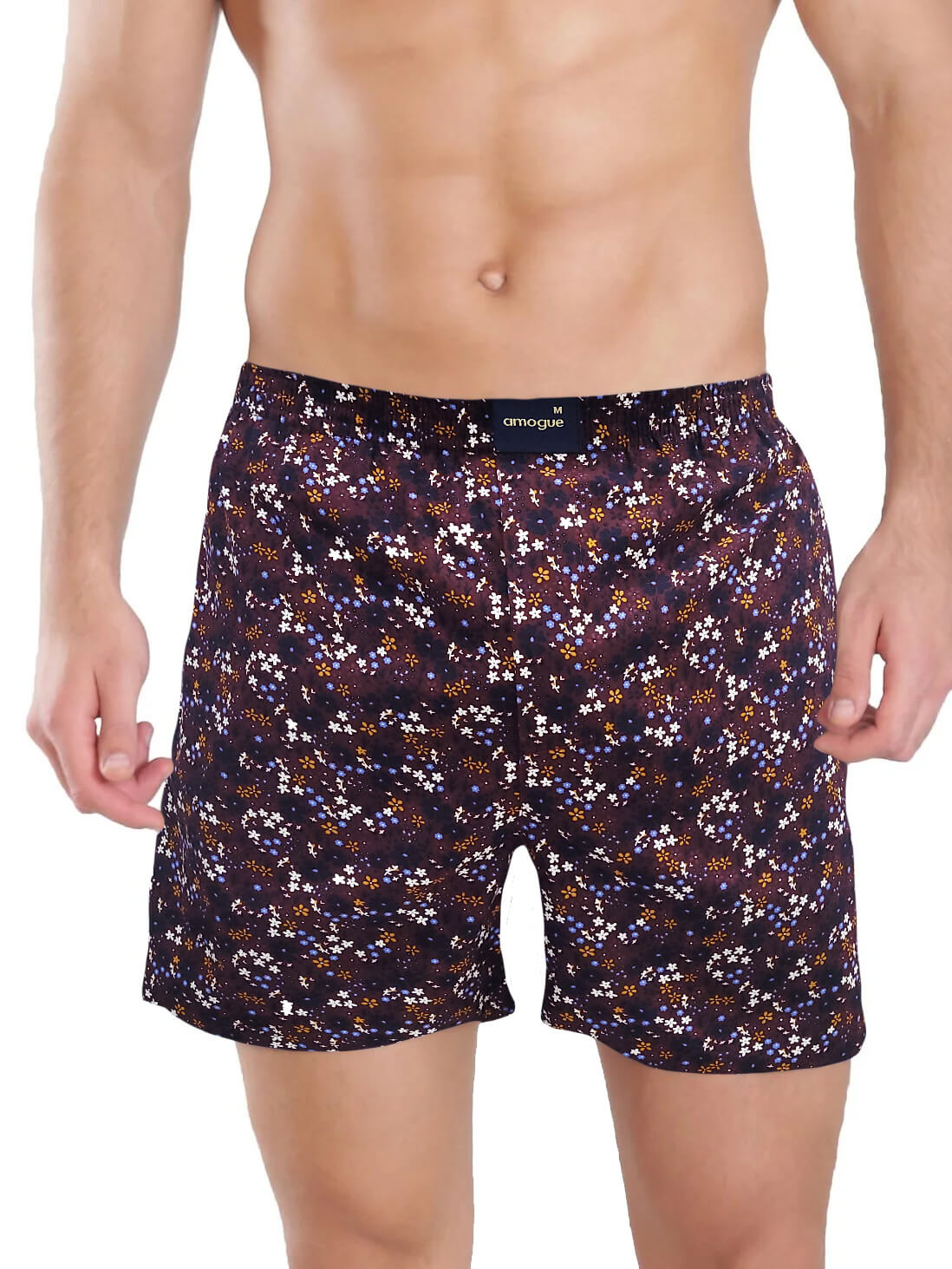 Purple Flower Printed Cotton Boxer Shorts For Men | Amogue