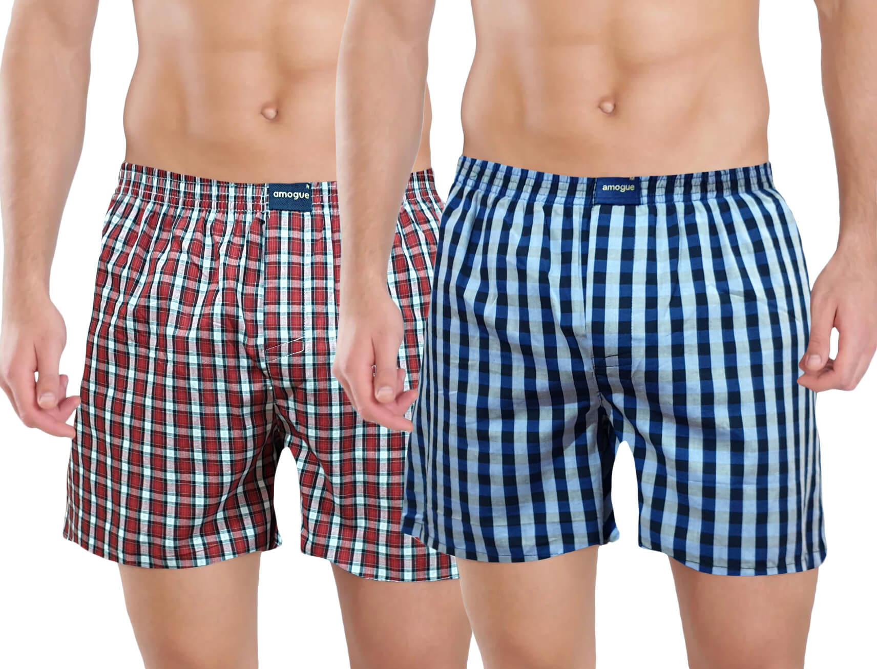 Red & Blue Checks Cotton Boxers For Men (Pack Of 2) | Amogue