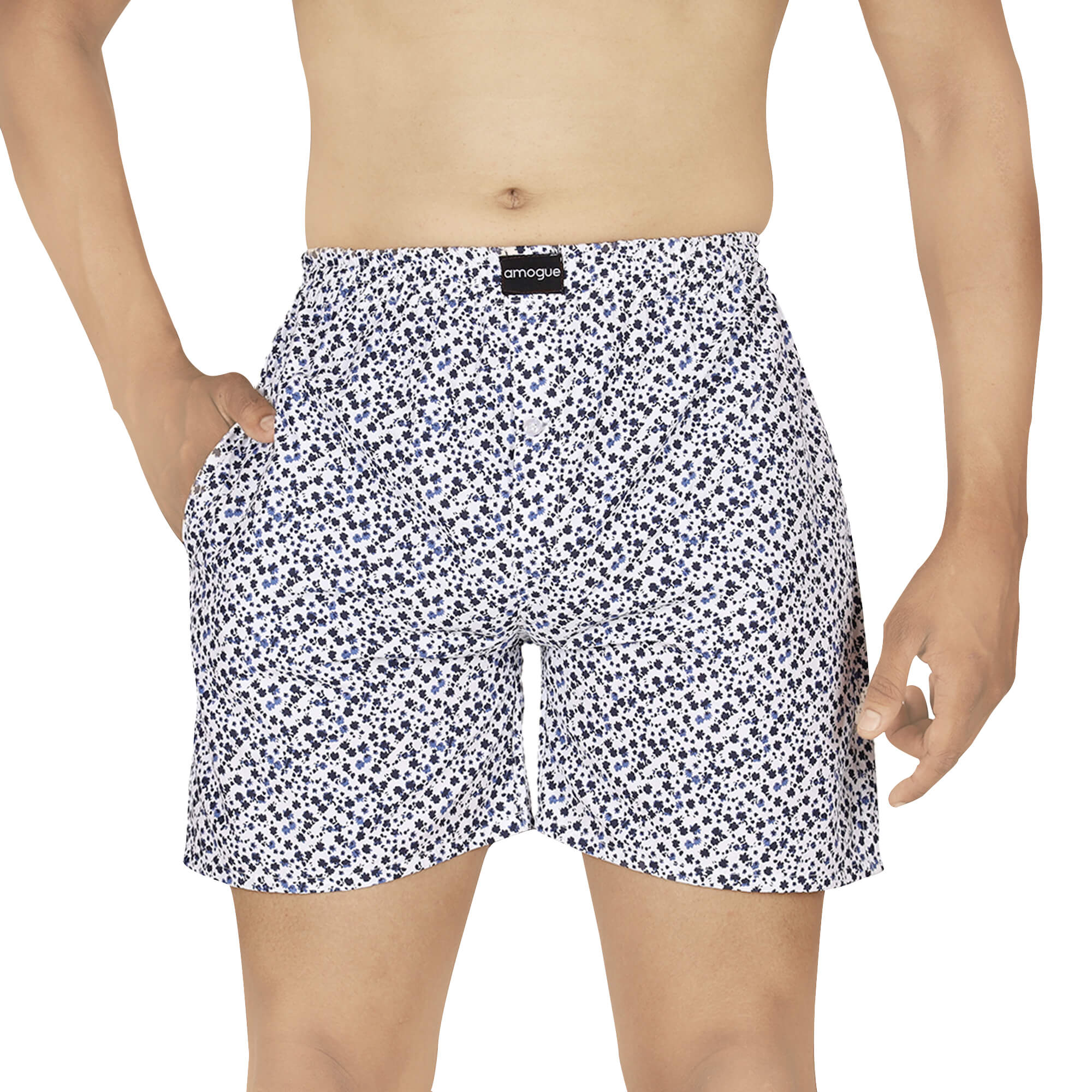 White Busy and Navy Dotted Mens Boxers Combo | Amogue