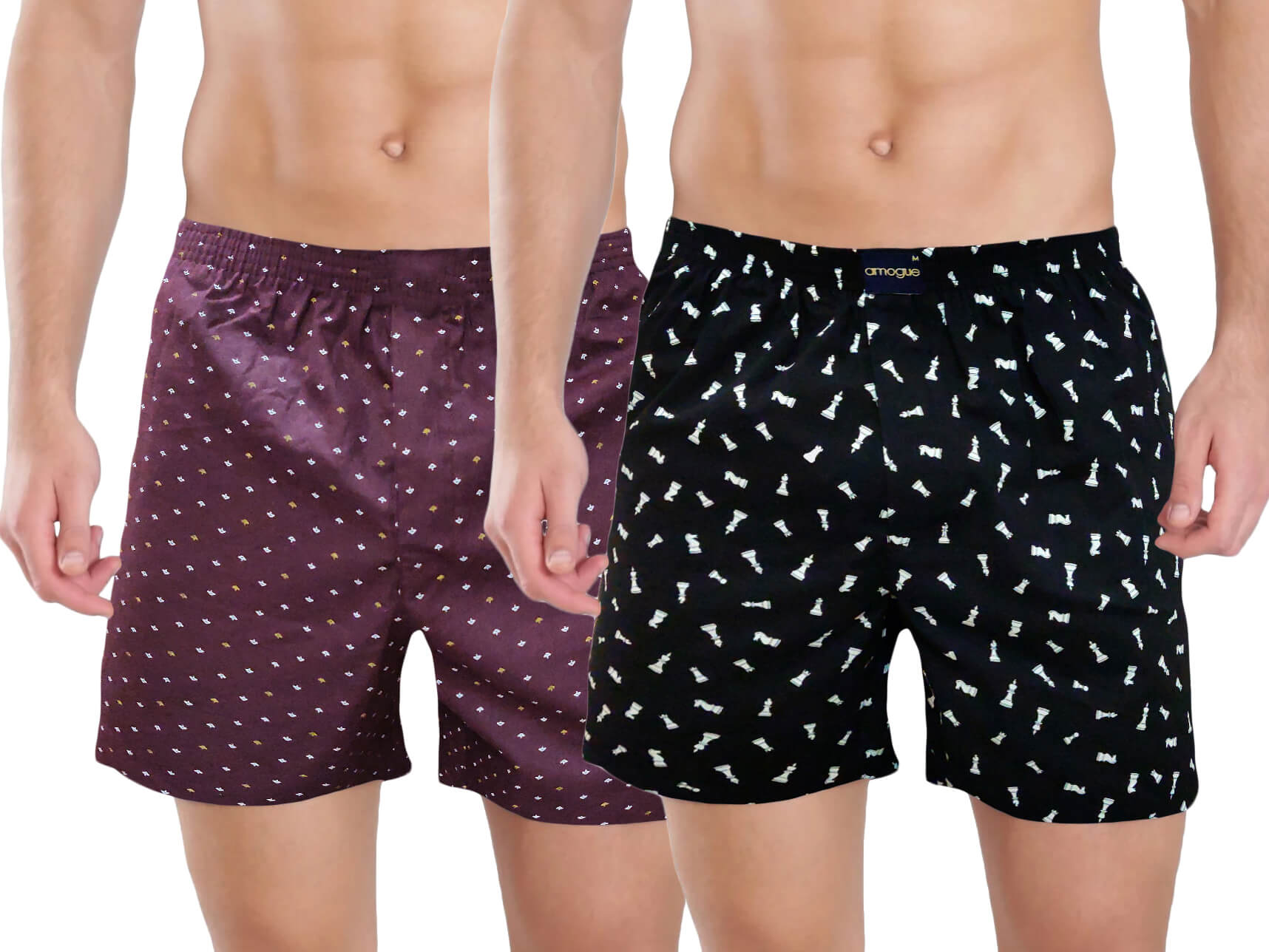 Wine Dotted & Black Chess Printed Men's Cotton Boxers | Amogue