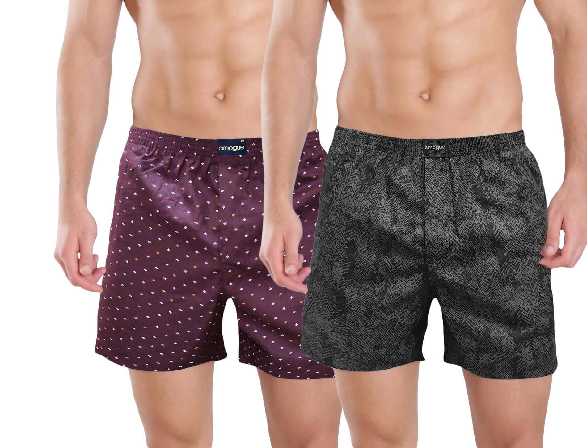 Wine Dot & Charcoal Black Printed Cotton Boxers For Men | Amogue