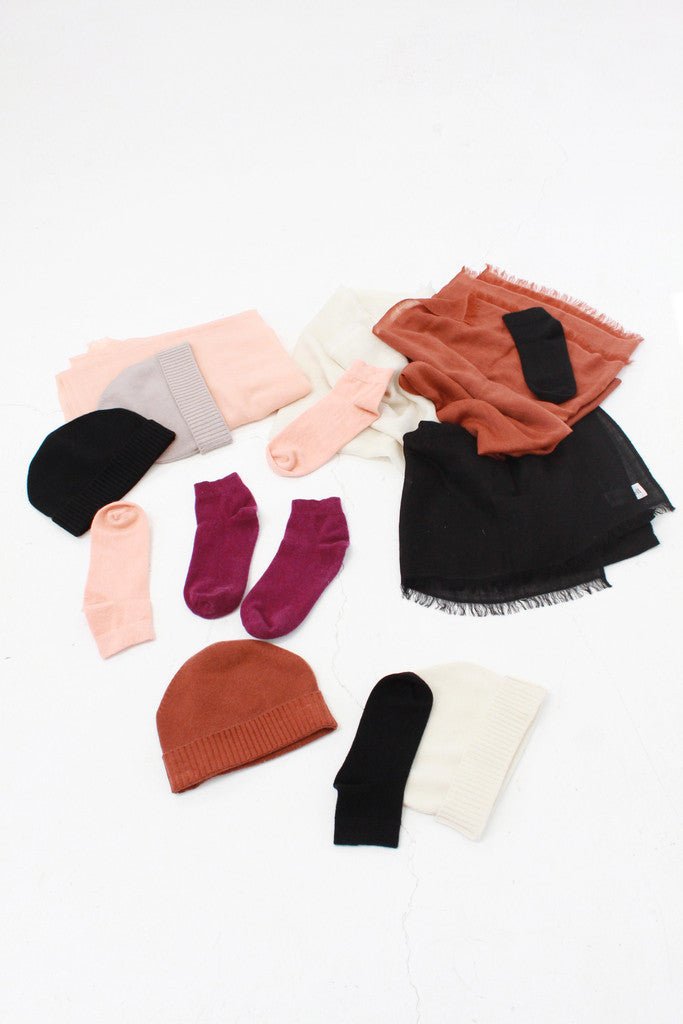 lina rennell cashmere accessories socks, hats, scarves