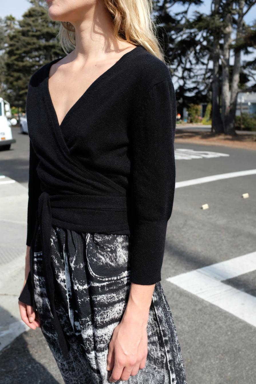 black cashmere wrap sweater