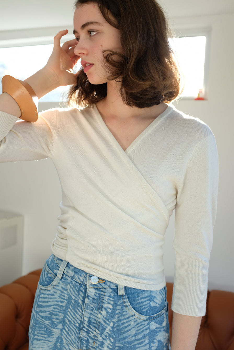 white ballet wrap sweater