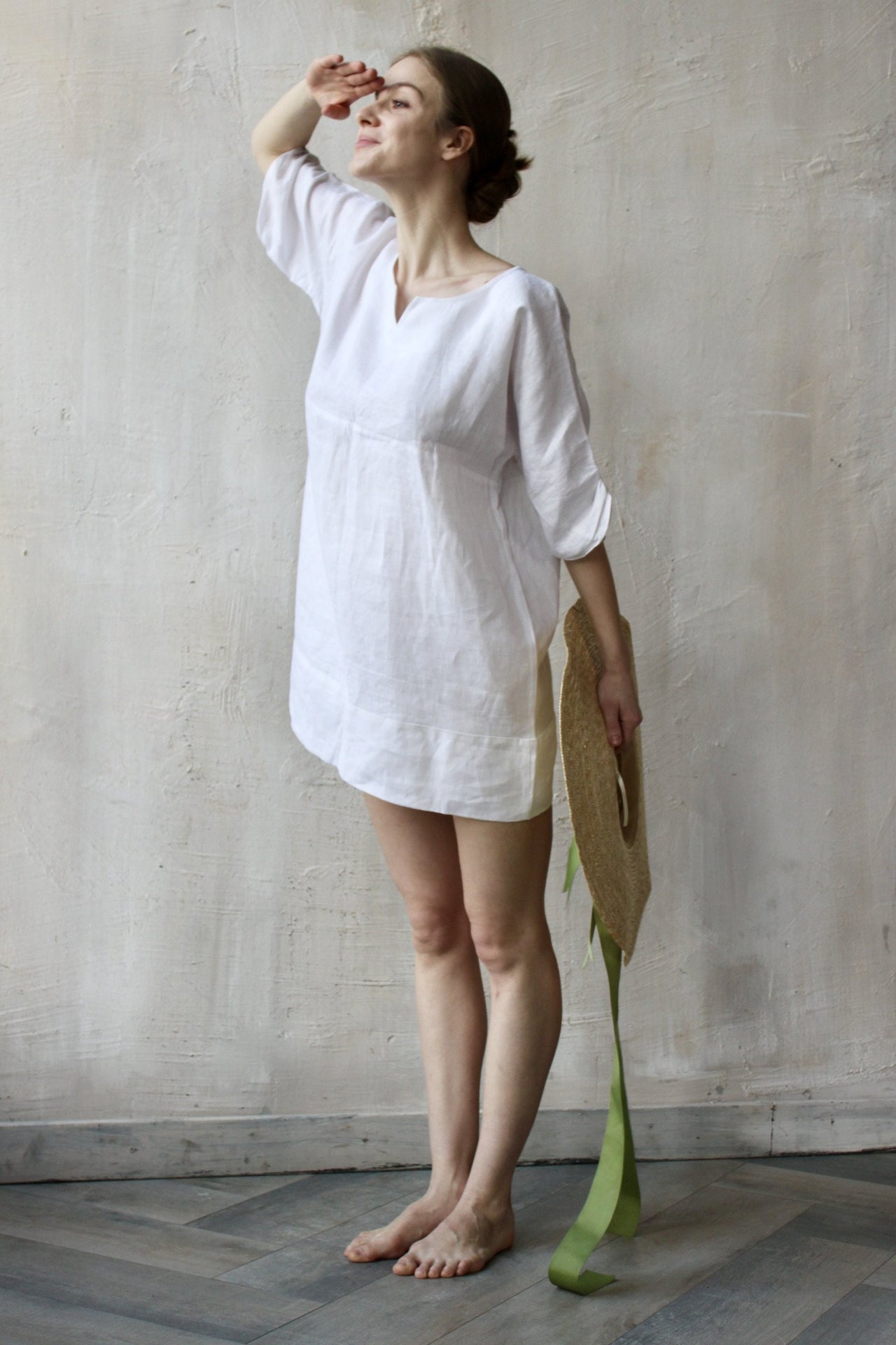 Natural 100% Linen Dress - Linen Long Tunic Dress with Belt - Loose Su