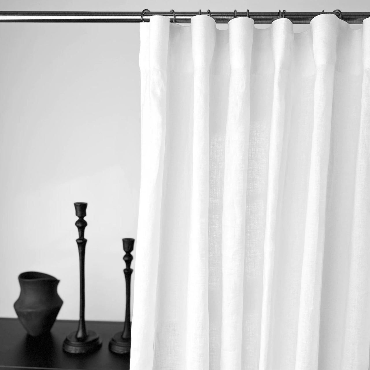 Pencil Pleat Linen Curtain Panel - Heading for Rings and Hooks - Unlined Linen Privacy Curtain
