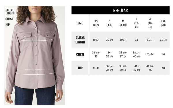 Dickies Women's Tops - Size Chart – Ocean Magic Surf Shop