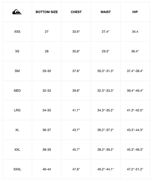 Quicksilver Men's Tops & Tees - Size Chart. Buy at OceanMagicSurf.com.