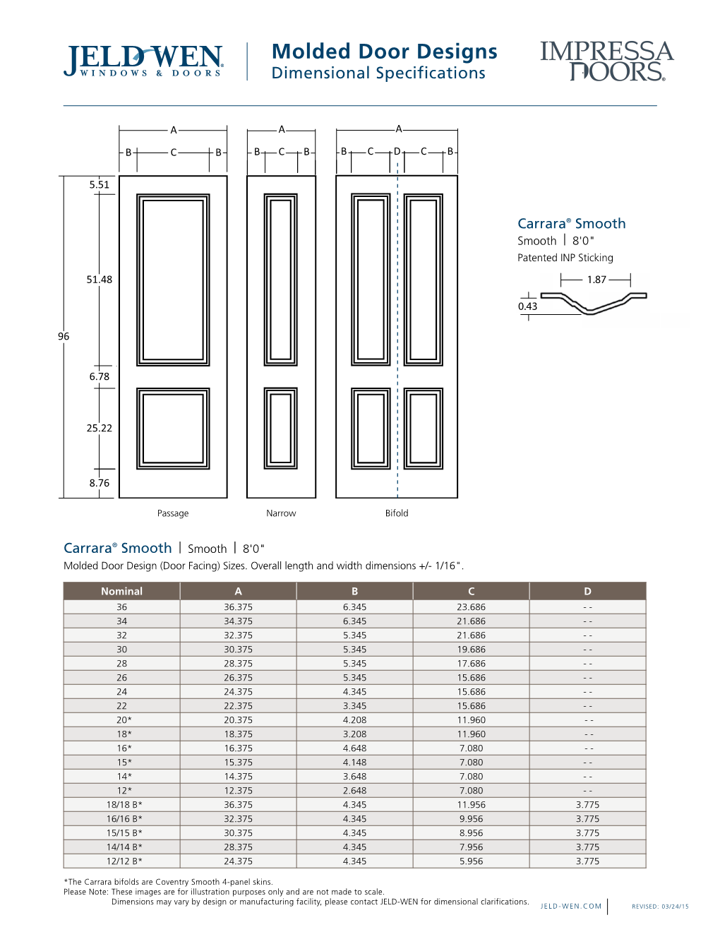 2 Panel Square Carrara 8'0