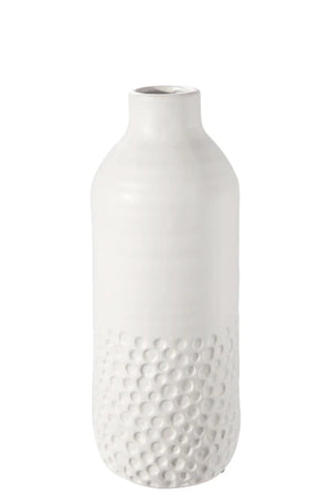 Ceramic Round Bottle Vase with Ribbed and Bottom Debossed Dotted Pattern, Sizing Options - Thenestedfig