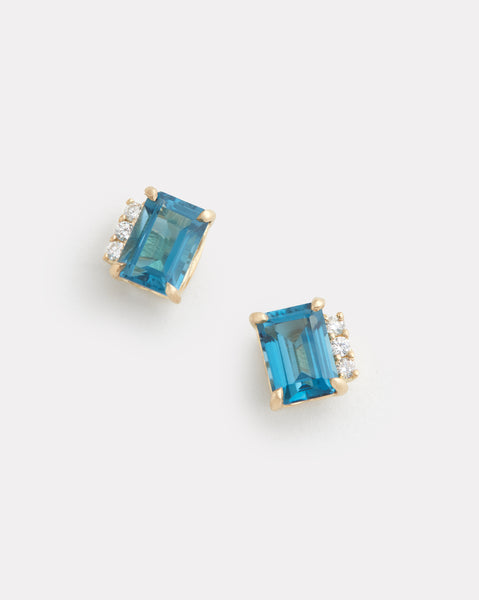 Asymmetrical Emerald Cut London Blue Topaz Stud – Jamie Wolf