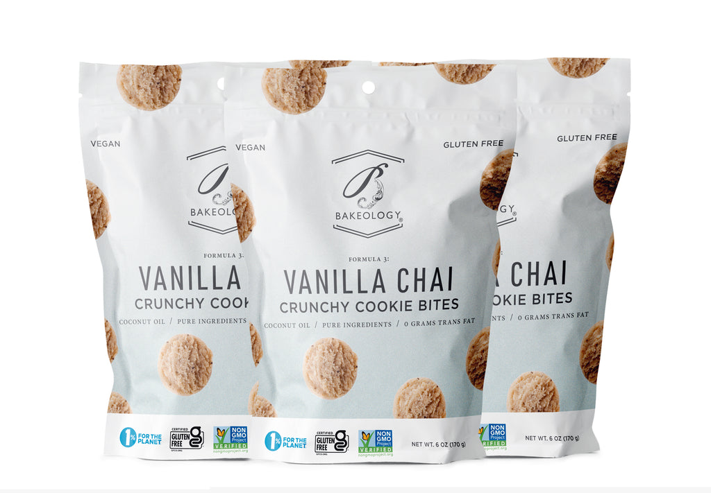 3 Pack Vanilla Chai Cookie Bites 6 Oz Bags Bakeology
