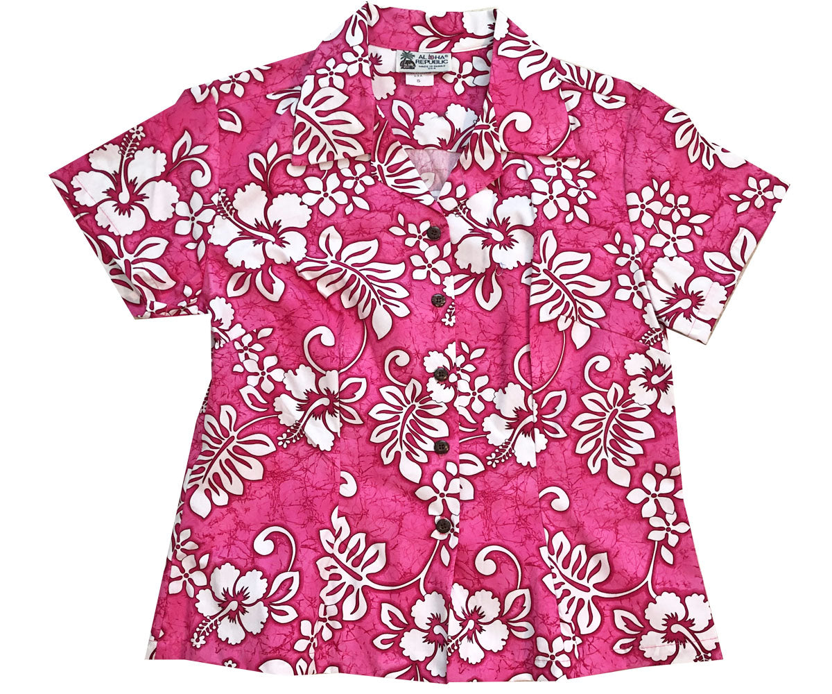 Juicy Tropics Pink Fitted Women's Hawaiian Shirt – Hawaiian Shirtopia