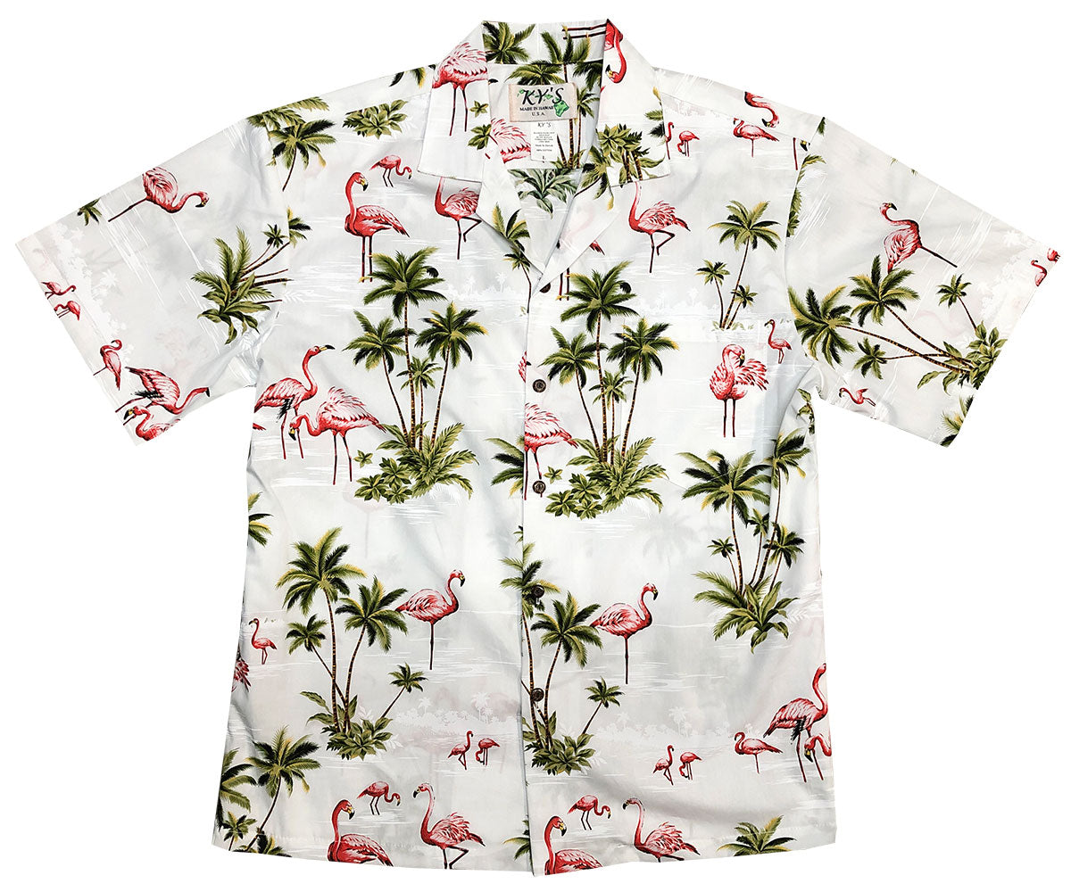 Flamingo Isle White Hawaiian Shirt - Hawaiian Shirtopia