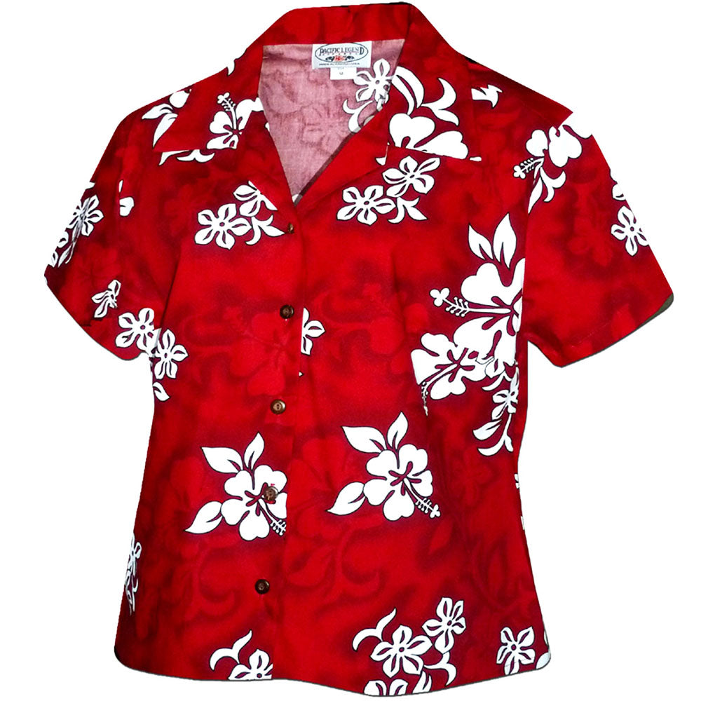 Bright Flower Red Fitted Women's Hawaiian Shirt - Hawaiian Shirtopia