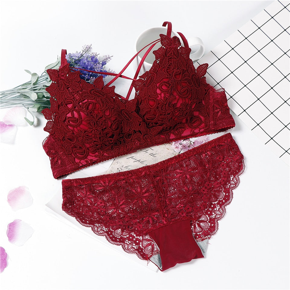 Floral lace comfort fit underwear convertible double straps bra