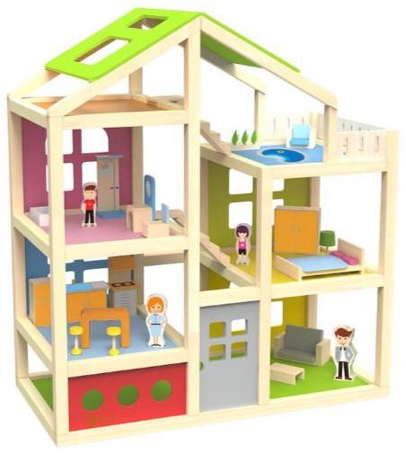 open wooden dolls house