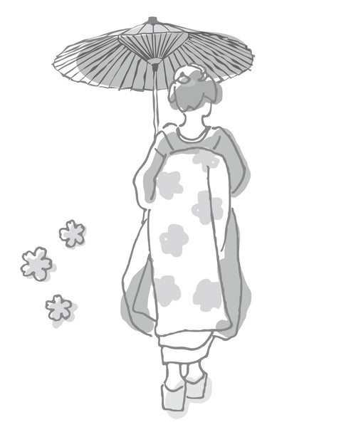 Imagen de una maiko y un paraguas japonés.