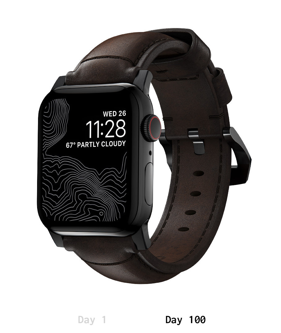 Apple Watch Brown Leather Band, Traditional + Black Hardware