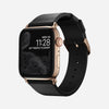 Modern slim strap horween leather black gold hardware  