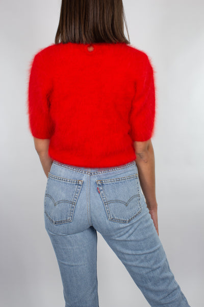 Bright Red Fluffy Angora Knit - Size XS/S/M