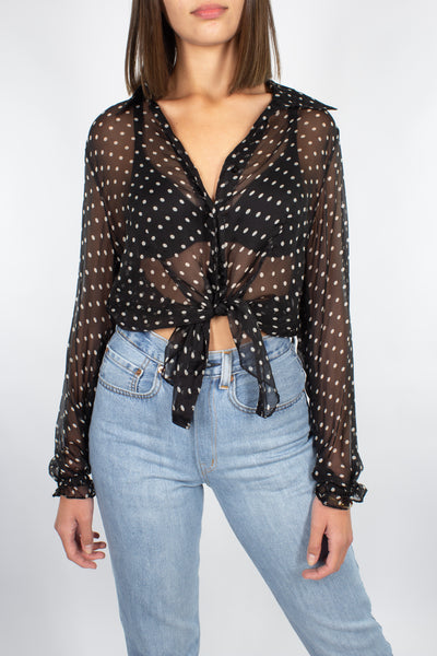 Sheer Silk Blouse with Polka Dots - Free Size XS/S/M