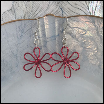 elfin alchemy 6-petal flower earrings hand-sculpted in wire