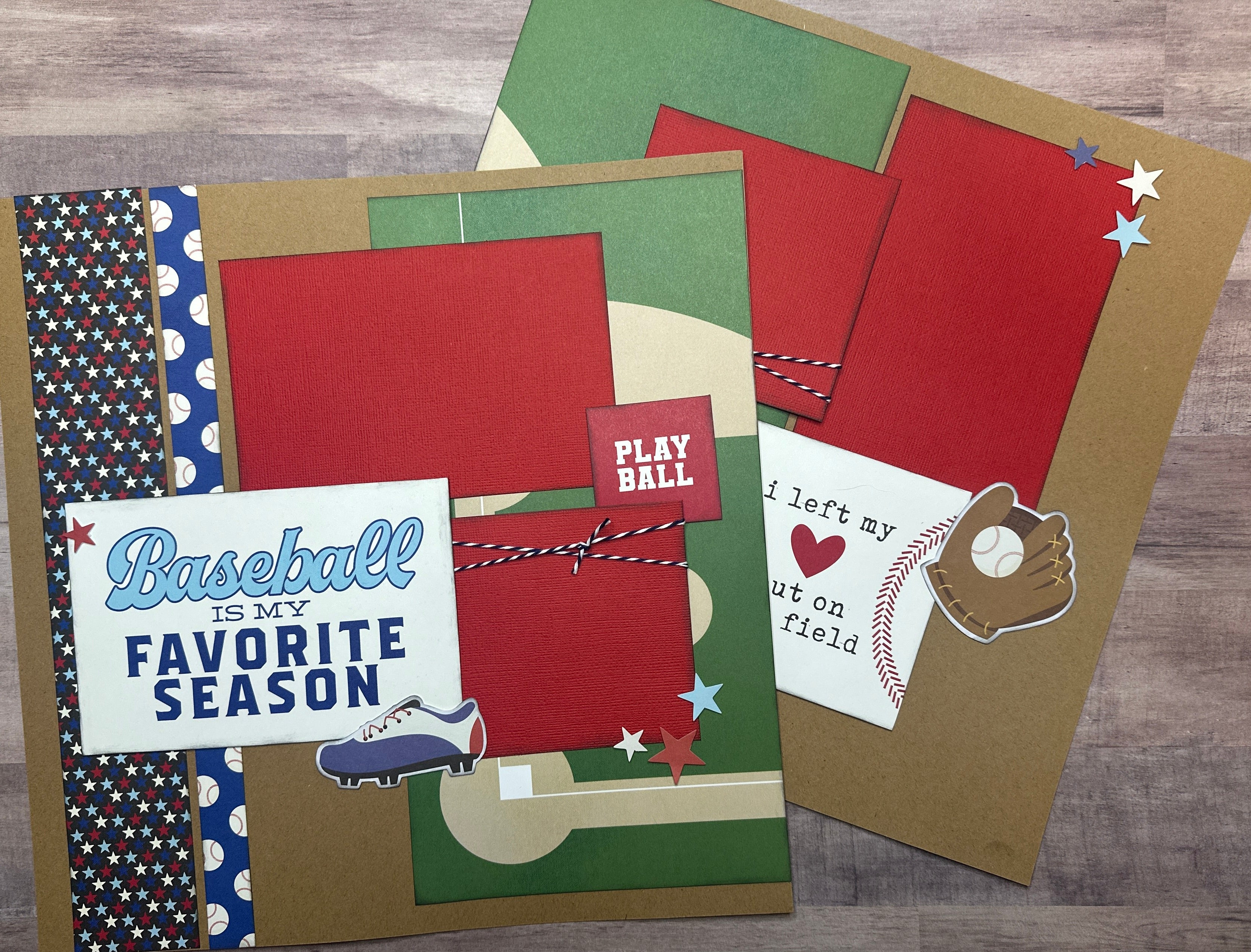 Baseball Is My Favorite Season, Baseball Themed 2 Page Scrapbooking Layout Kit, DIY Scrapbooking Kit, DIY baseball craft, baseball field